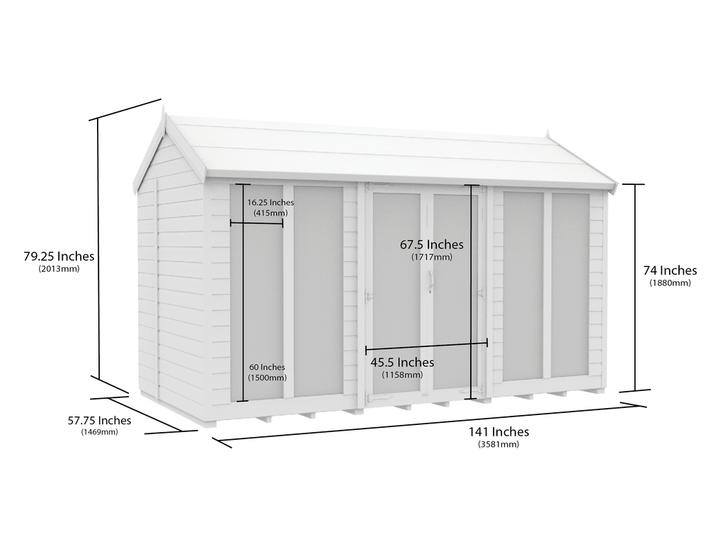 Elmstead Apex Summerhouse Full Height Windows Dimensional Drawings