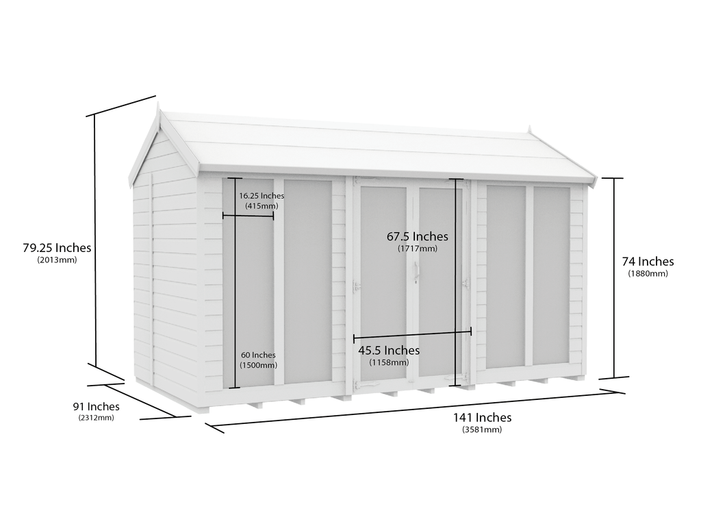 Elmstead Apex Summerhouse Full Height Windows Dimensional Drawings