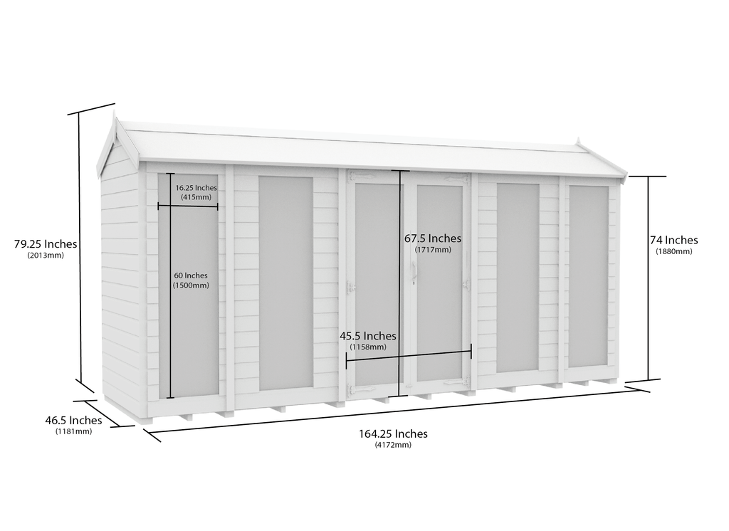 Elmstead Apex Summerhouse Full Height Windows Dimensional Drawings