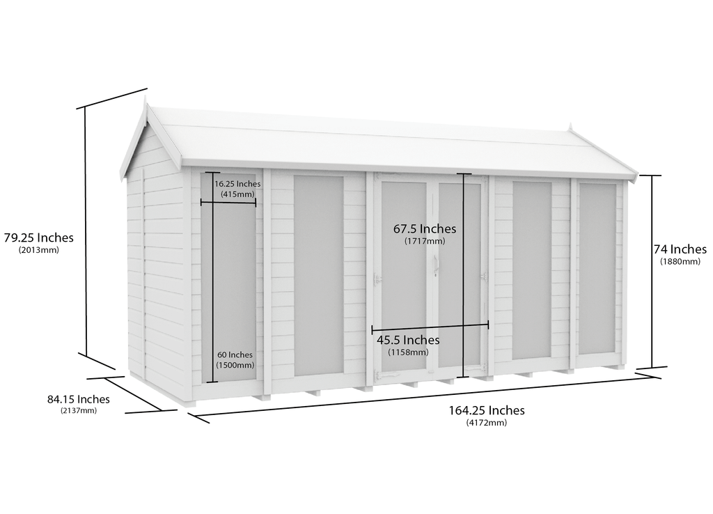 Elmstead Apex Summerhouse Full Height Windows Dimensional Drawings