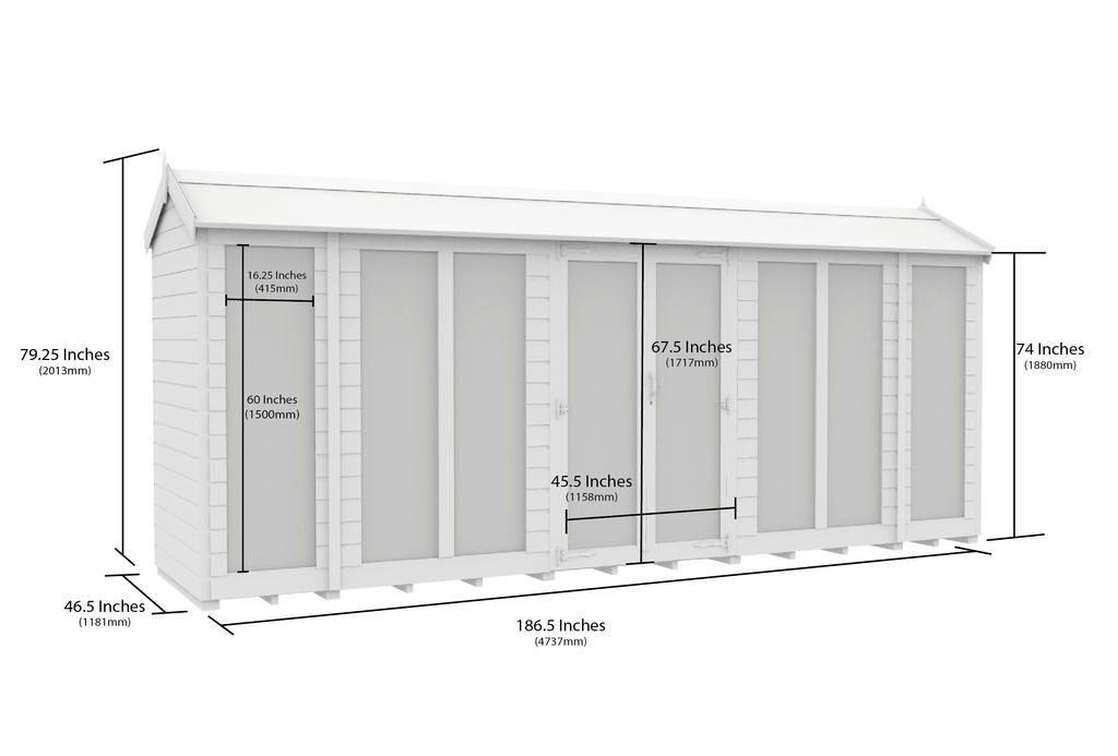 Elmstead Apex Summerhouse Full Height Windows Dimensional Drawings