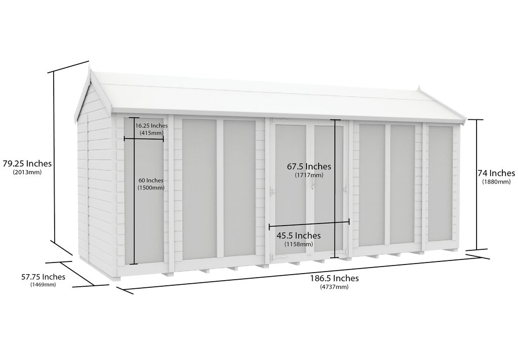 Elmstead Apex Summerhouse Full Height Windows Dimensional Drawings