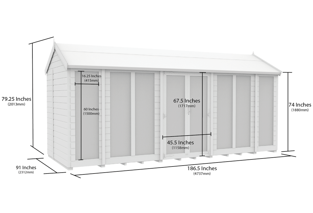 Elmstead Apex Summerhouse Full Height Windows Dimensional Drawings