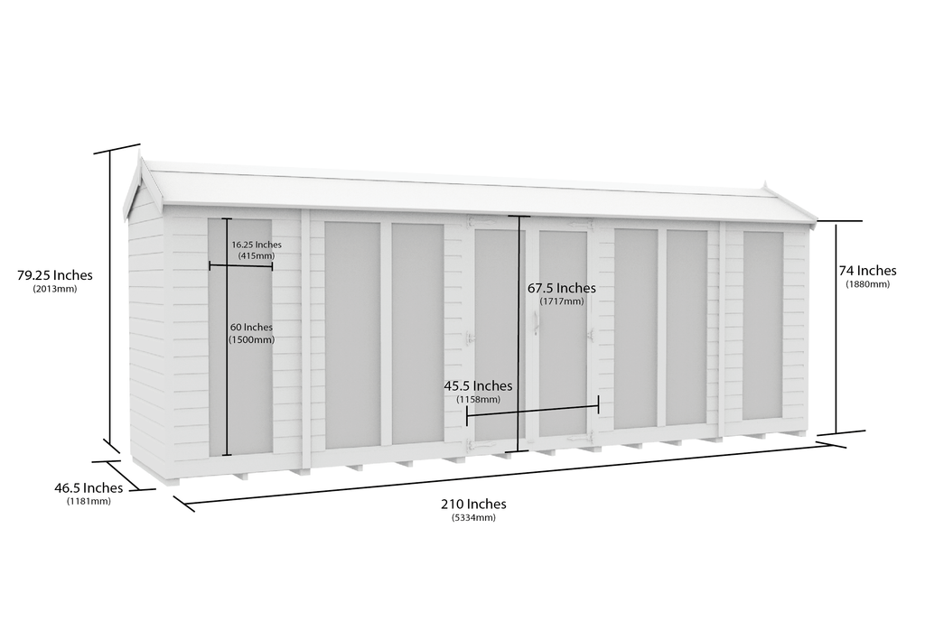 Elmstead Apex Summerhouse Full Height Windows Dimensional Drawings