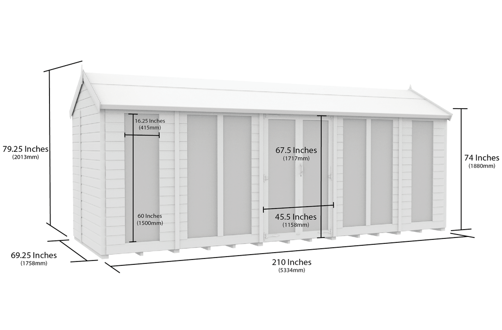 Elmstead Apex Summerhouse Full Height Windows Dimensional Drawings