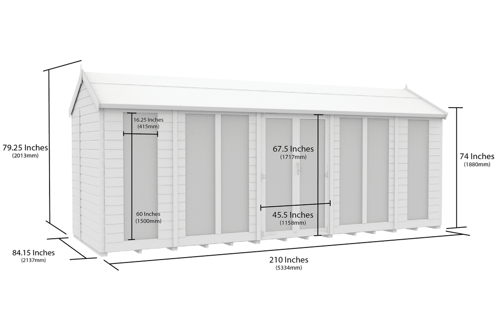 Elmstead Apex Summerhouse Full Height Windows Dimensional Drawings