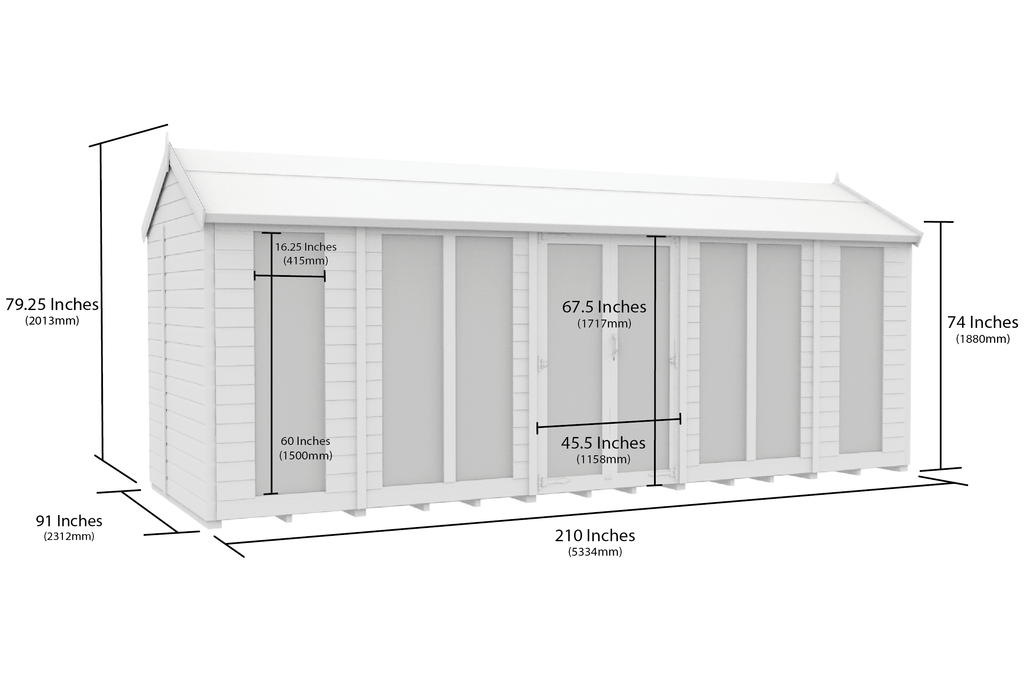 Elmstead Apex Summerhouse Full Height Windows Dimensional Drawings