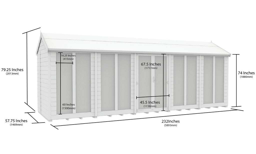 Elmstead Apex Summerhouse Full Height Windows Dimensional Drawings
