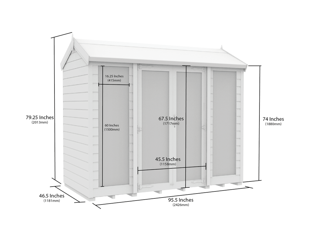 Elmstead Apex Summerhouse Full Height Windows Dimensional Drawings