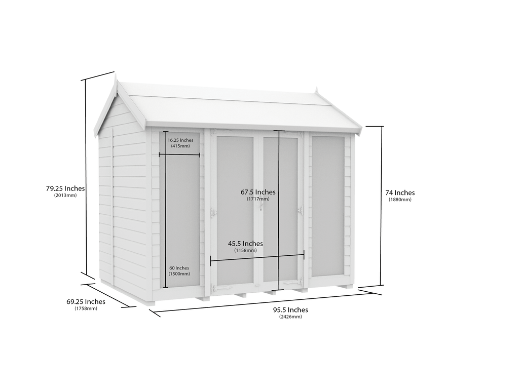 Elmstead Apex Summerhouse Full Height Windows Dimensional Drawings