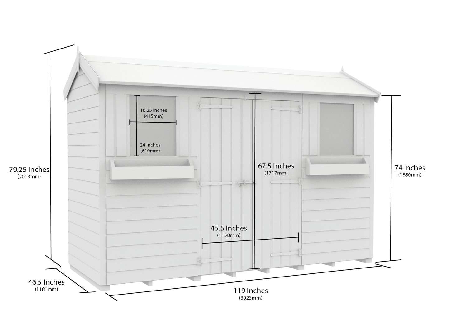 Elmstead Apex Summer Shed Dimensional Drawings