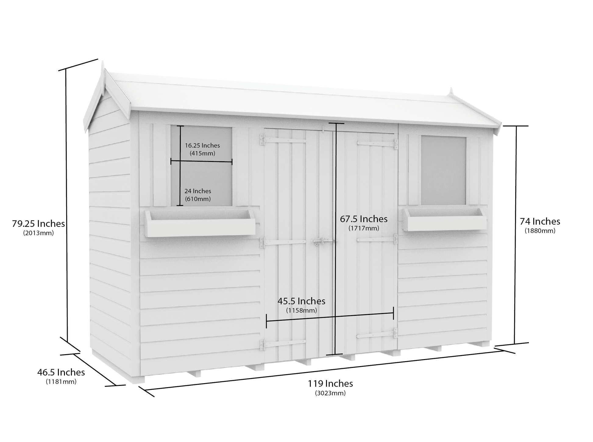 Elmstead Apex Summer Shed Dimensional Drawings