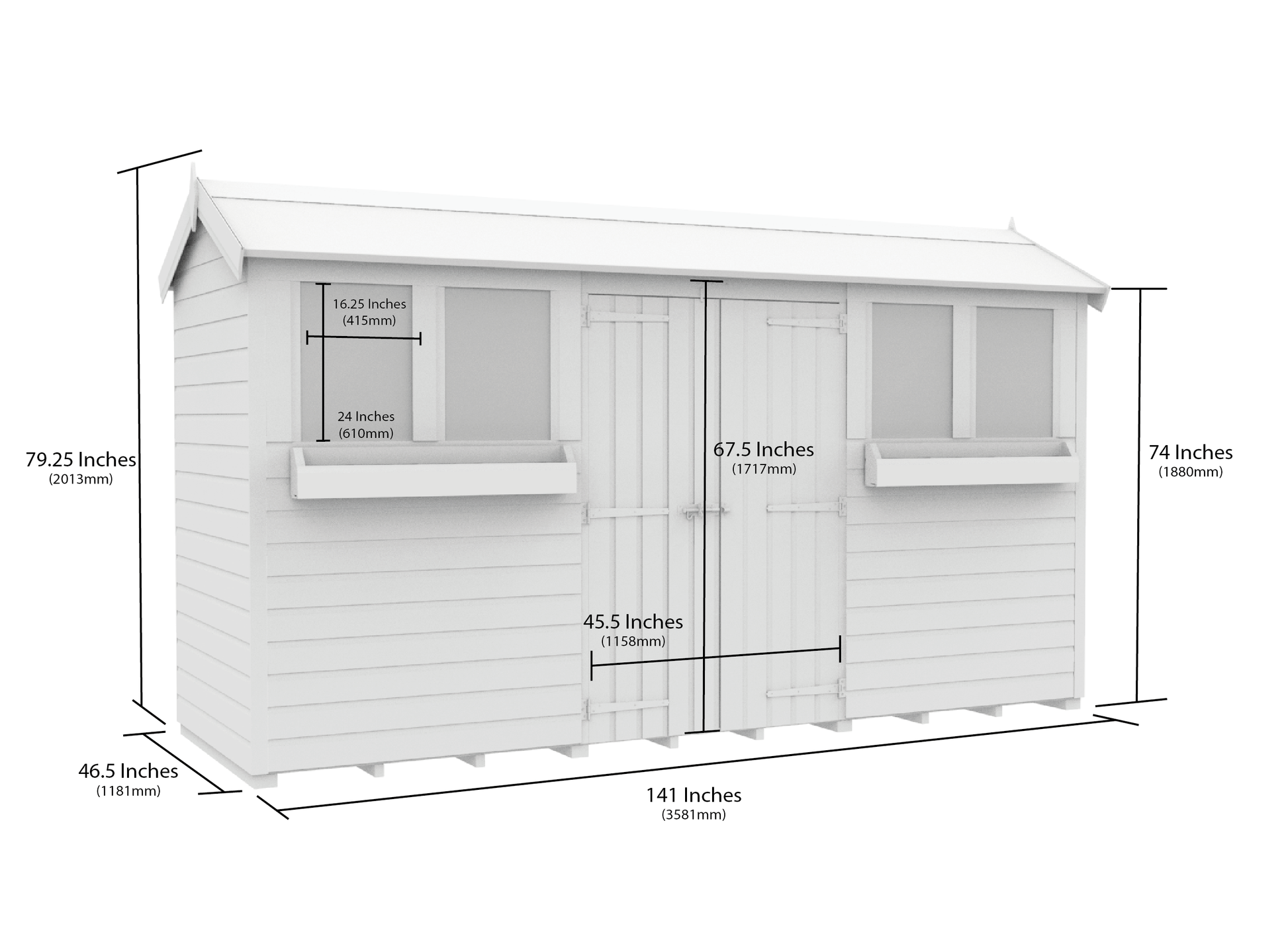 Elmstead Apex Summer Shed Dimensional Drawings