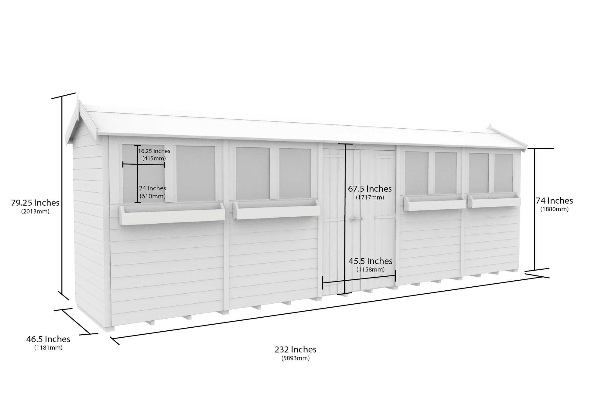 Elmstead Apex Summer Shed Dimensional Drawings