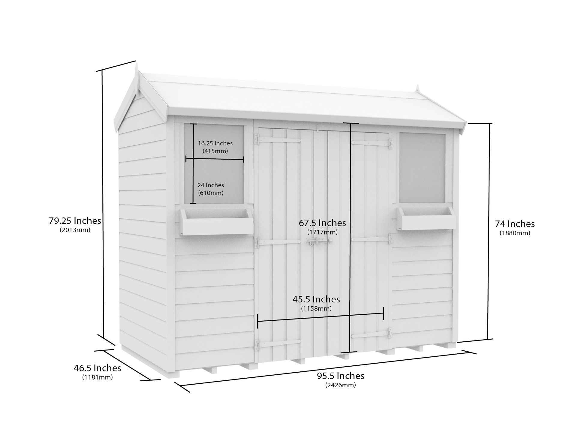 Elmstead Apex Summer Shed Dimensional Drawings