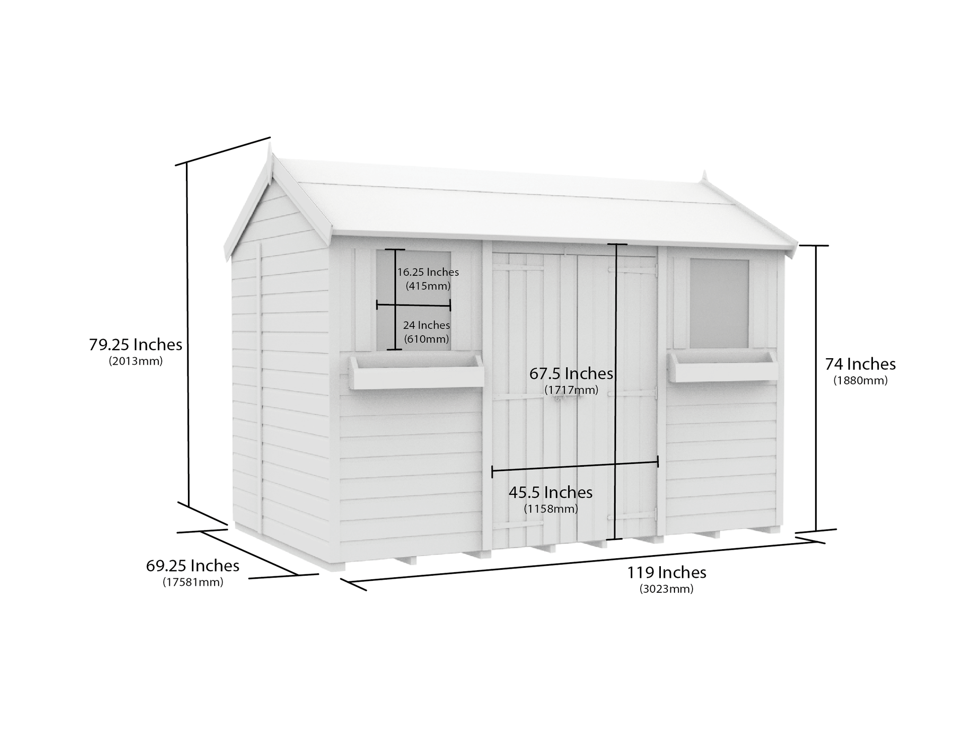 Elmstead Apex Summer Shed Dimensional Drawings