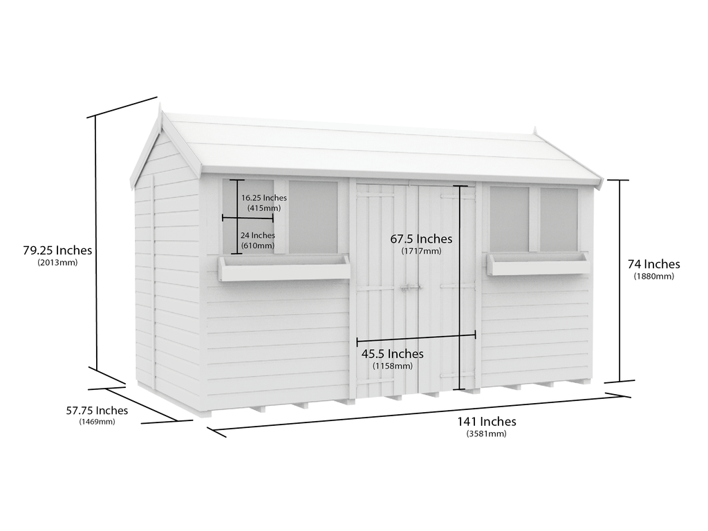 Elmstead Apex Summer Shed Dimensional Drawings