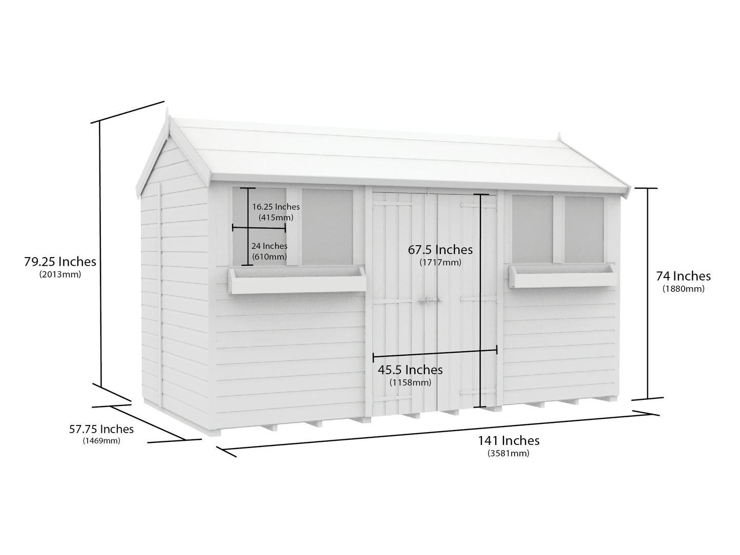 Elmstead Apex Summer Shed Dimensional Drawings