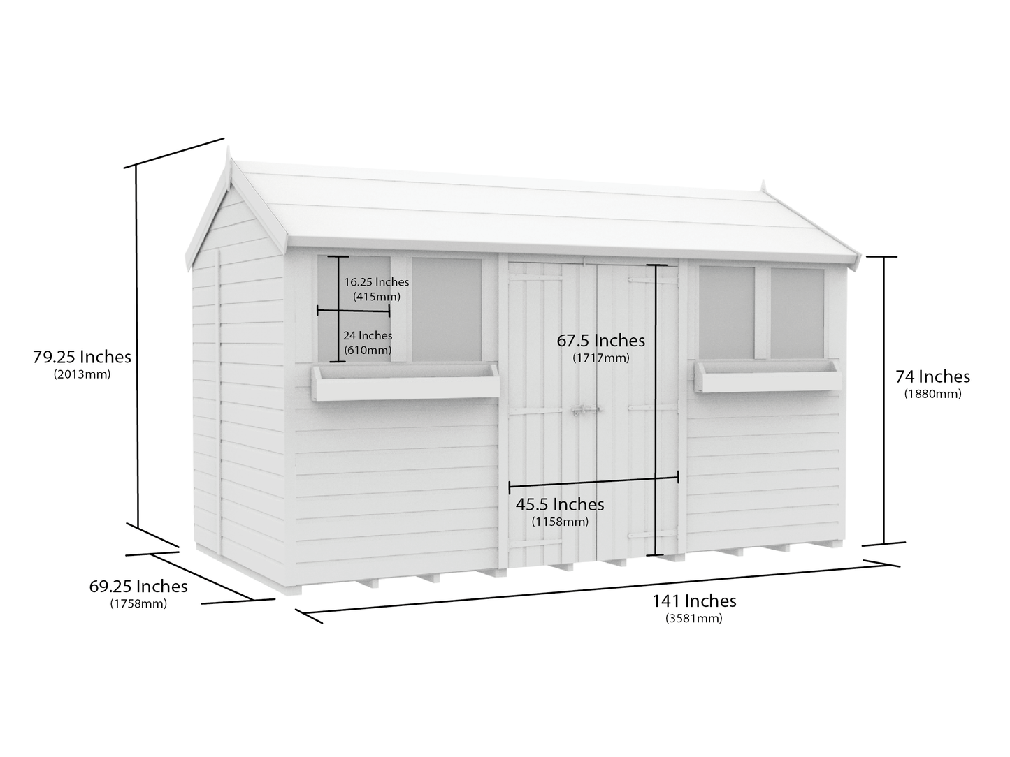 Elmstead Apex Summer Shed Dimensional Drawings