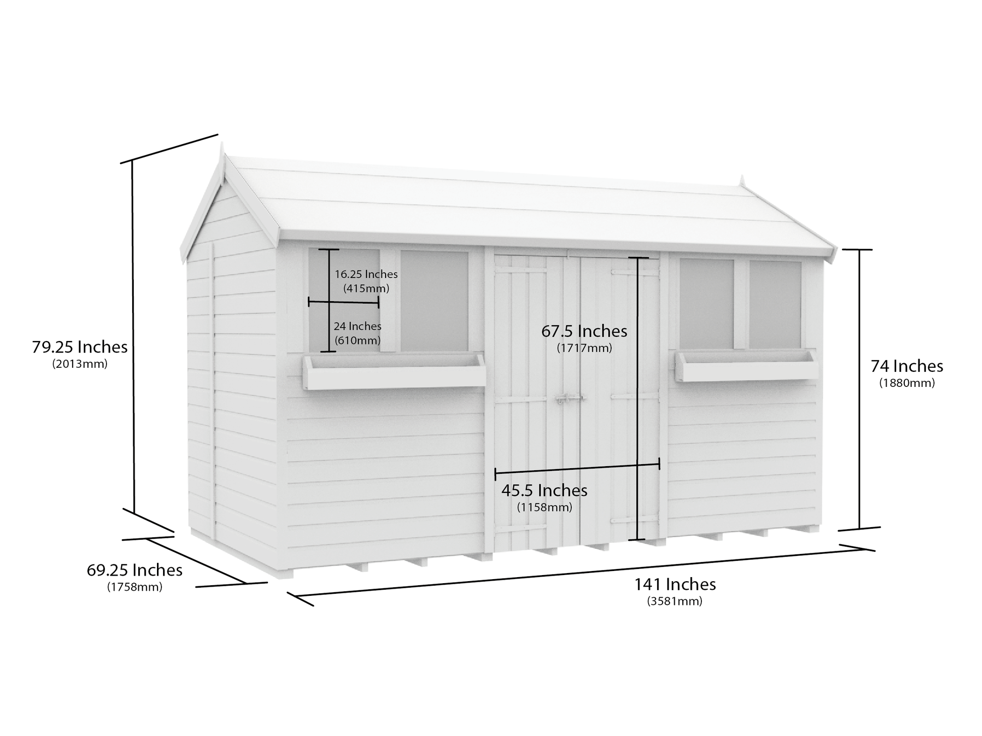 Elmstead Apex Summer Shed Dimensional Drawings