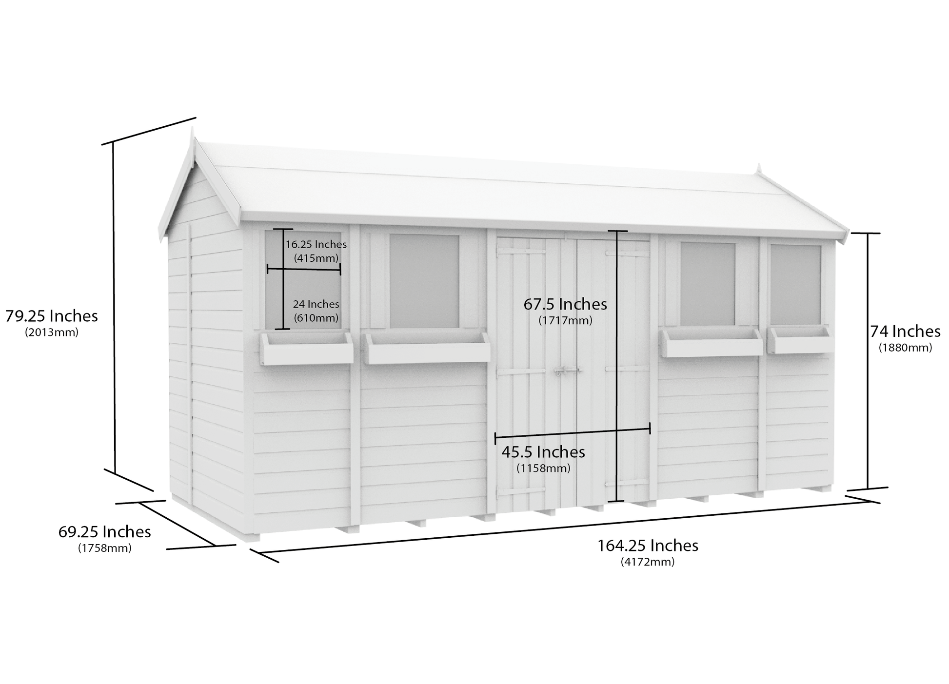 Elmstead Apex Summer Shed Dimensional Drawings