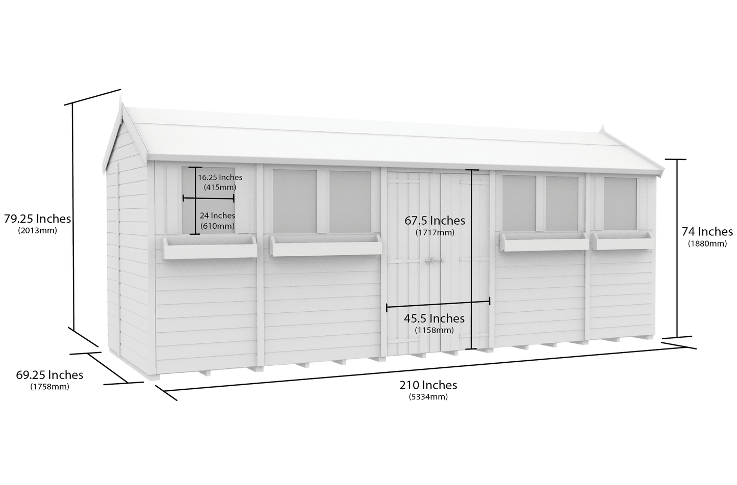 Elmstead Apex Summer Shed Dimensional Drawings