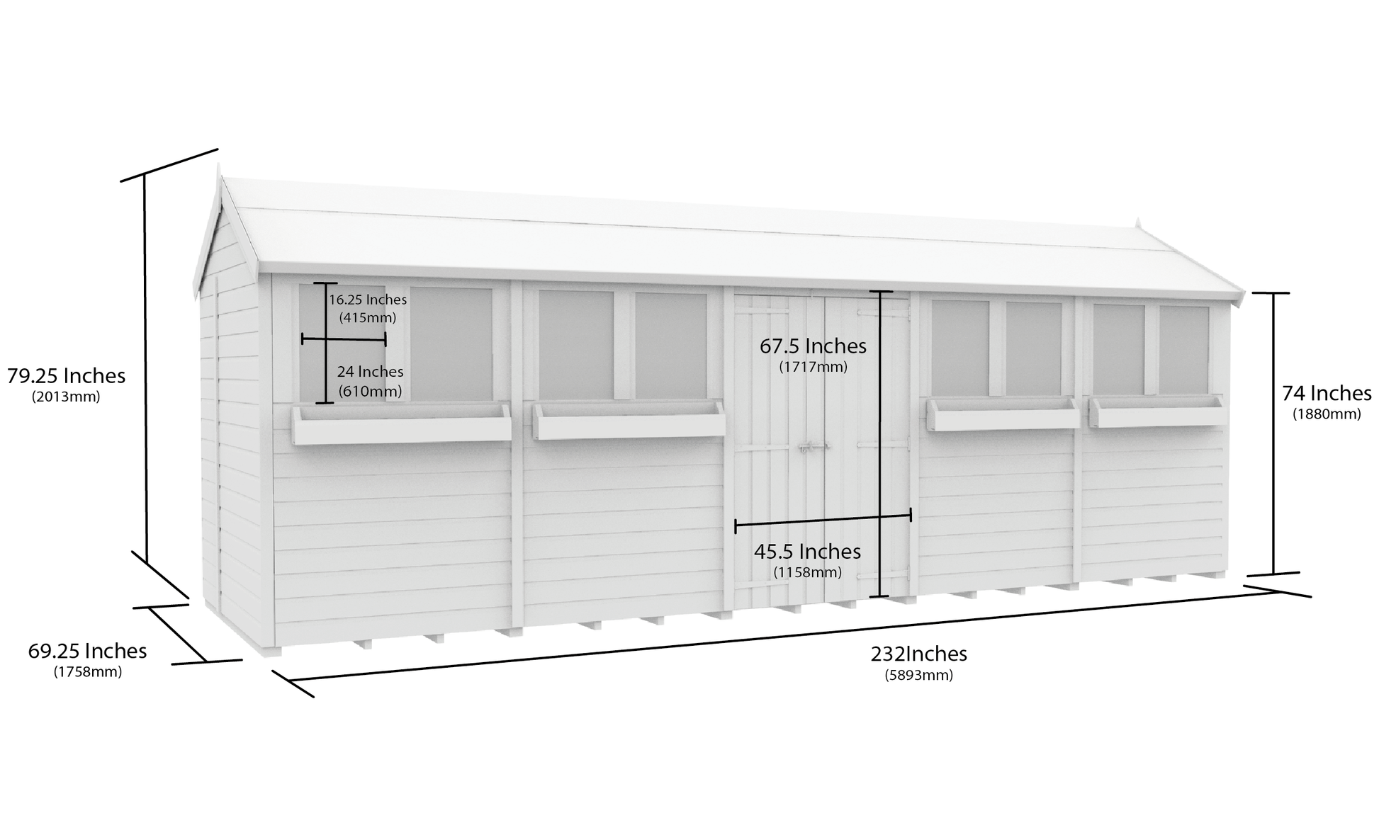 Elmstead Apex Summer Shed Dimensional Drawings