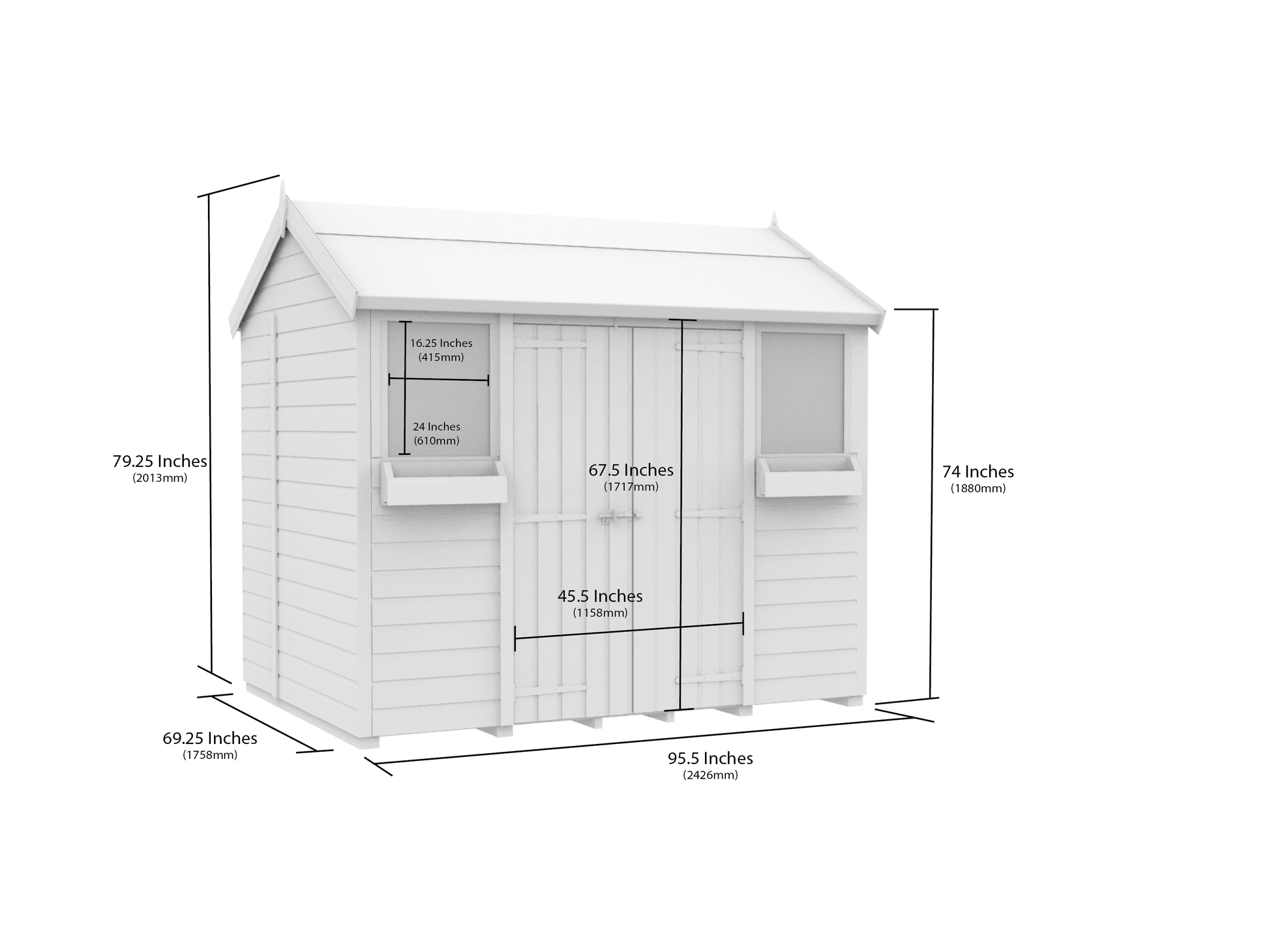Elmstead Apex Summer Shed Dimensional Drawings
