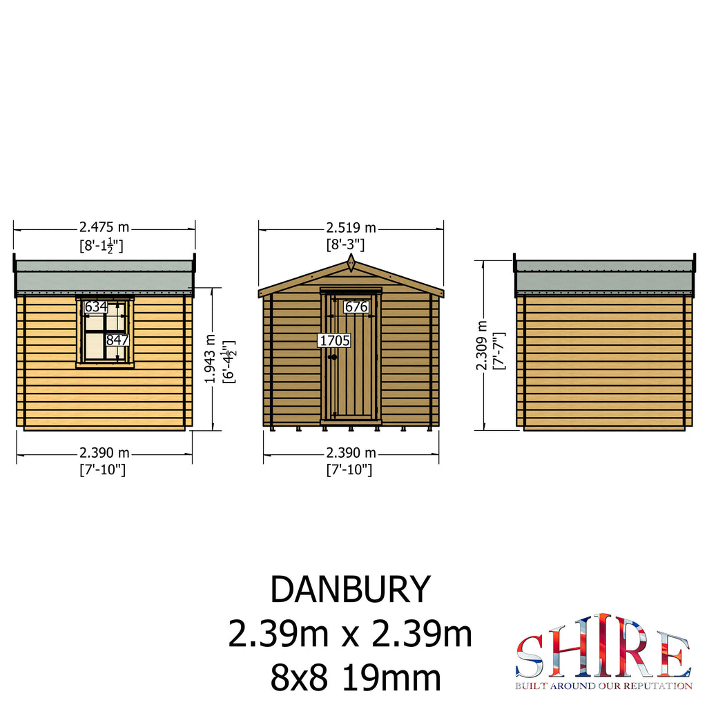 Shire Danbury 19mm Log Cabin 8x8