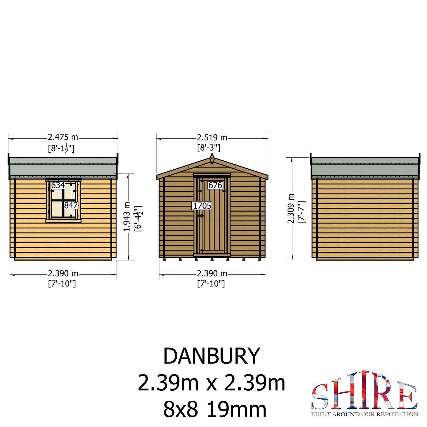 Shire Danbury 19mm Log Cabin 8x8