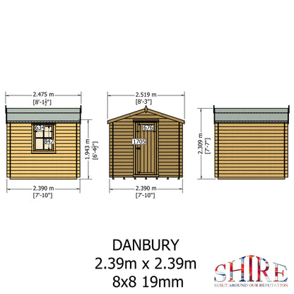 Shire Danbury 19mm Log Cabin 8x8