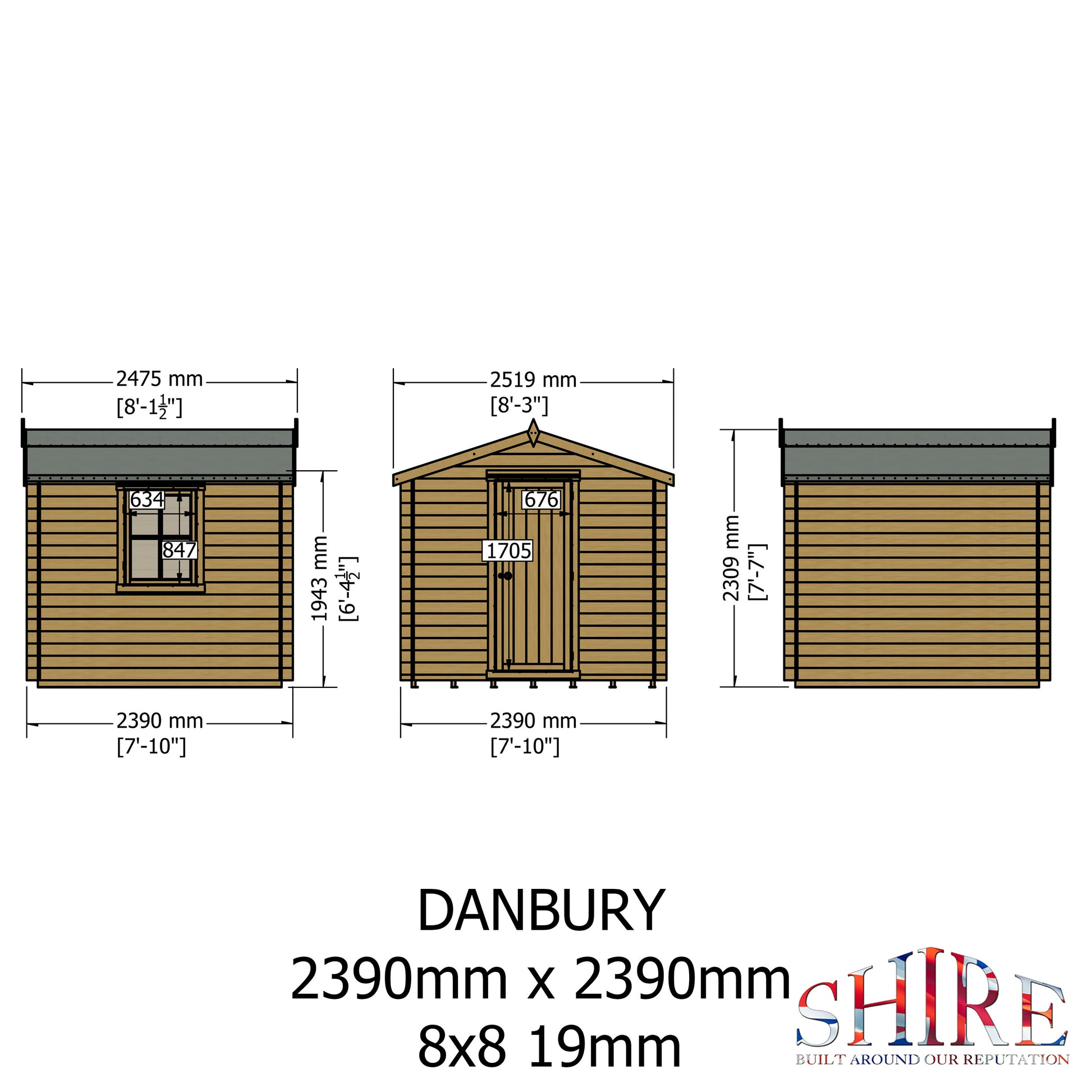 Shire Danbury 19mm Log Cabin 8x8