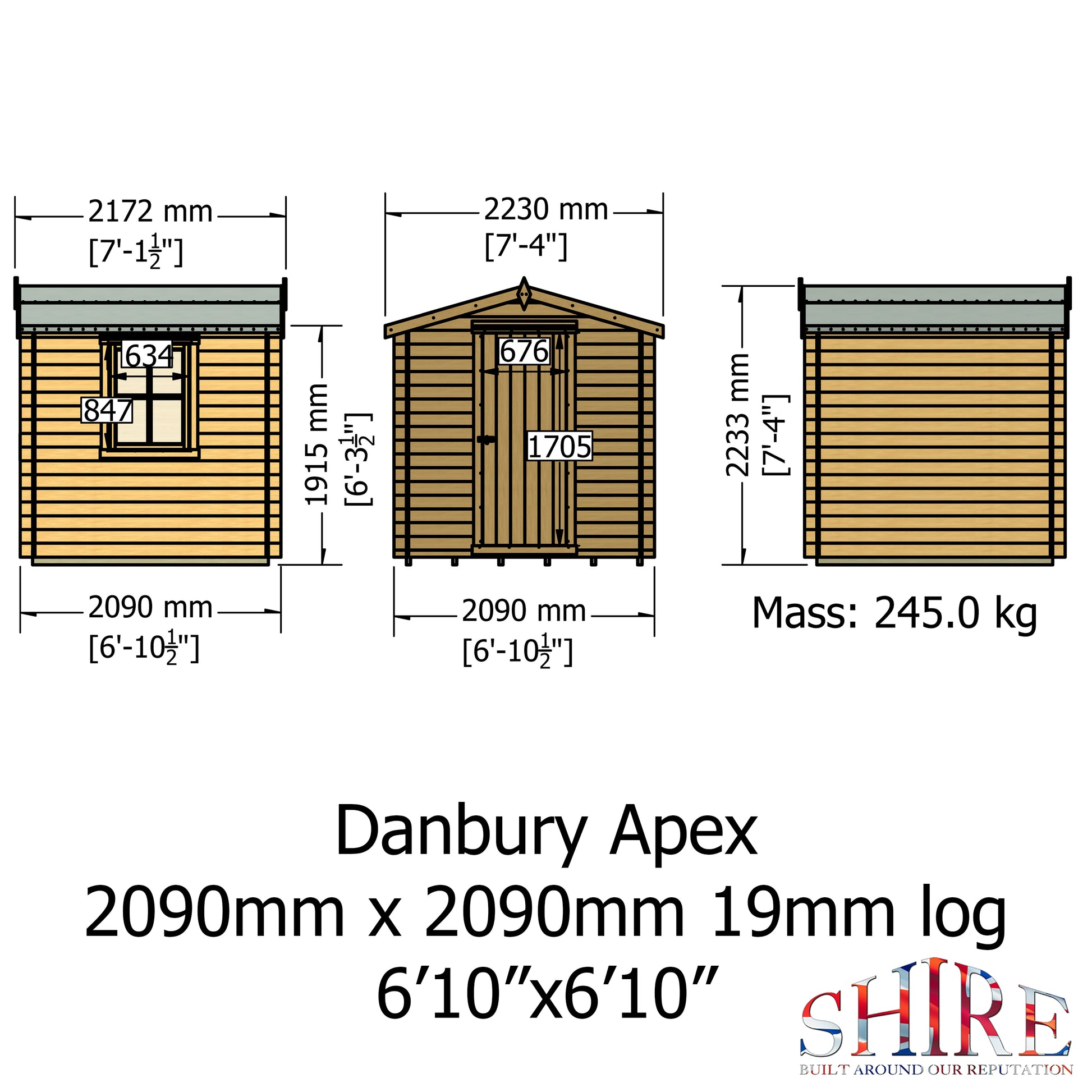 Shire Danbury 19mm Log Cabin 7x7