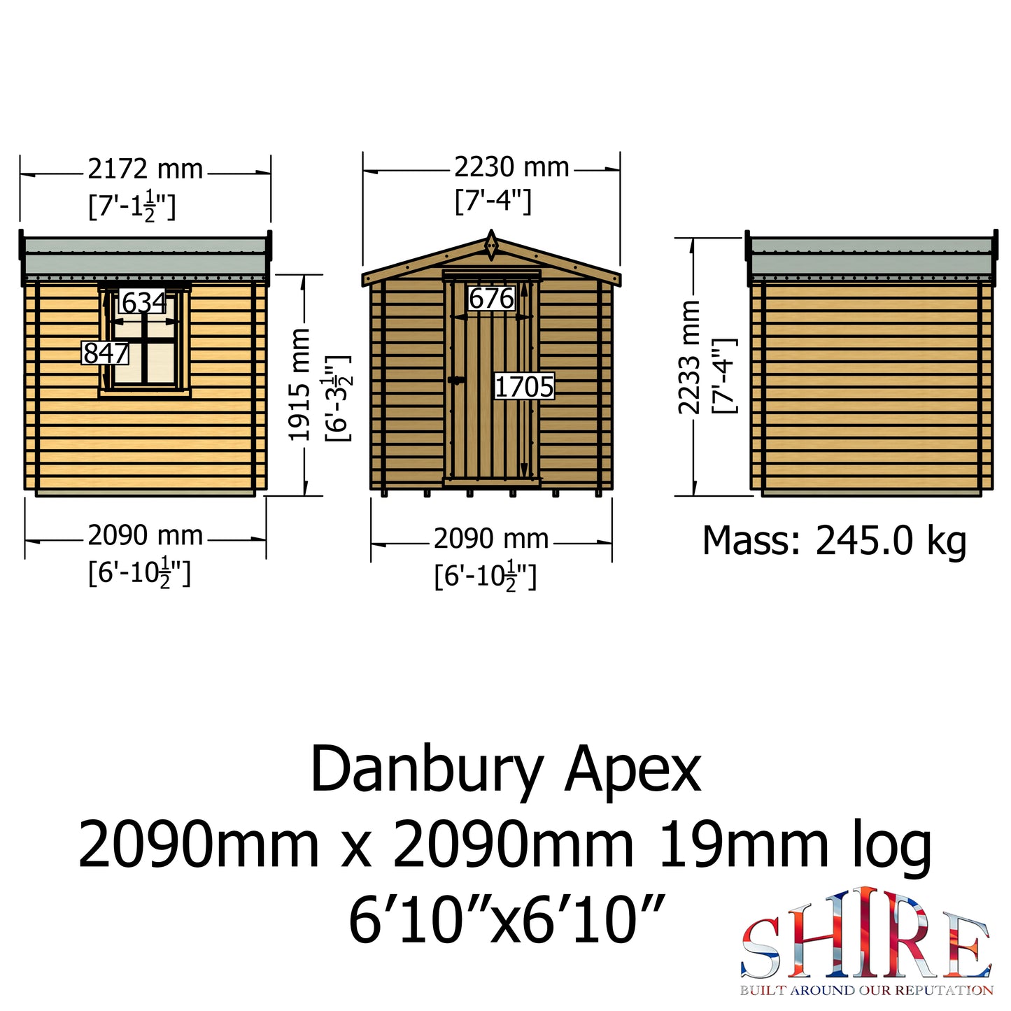 Shire Danbury 19mm Log Cabin 7x7