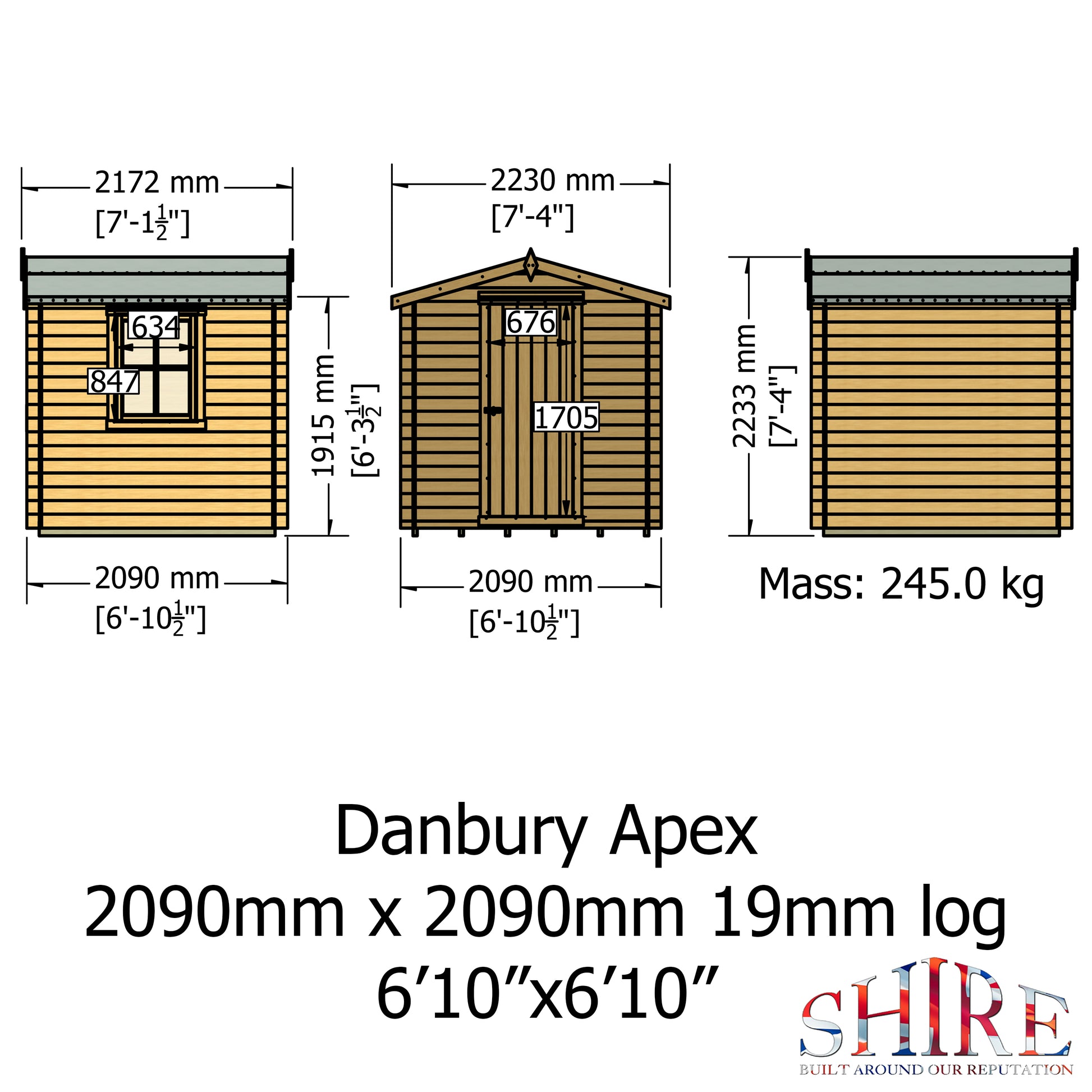 Shire Danbury 19mm Log Cabin 7x7