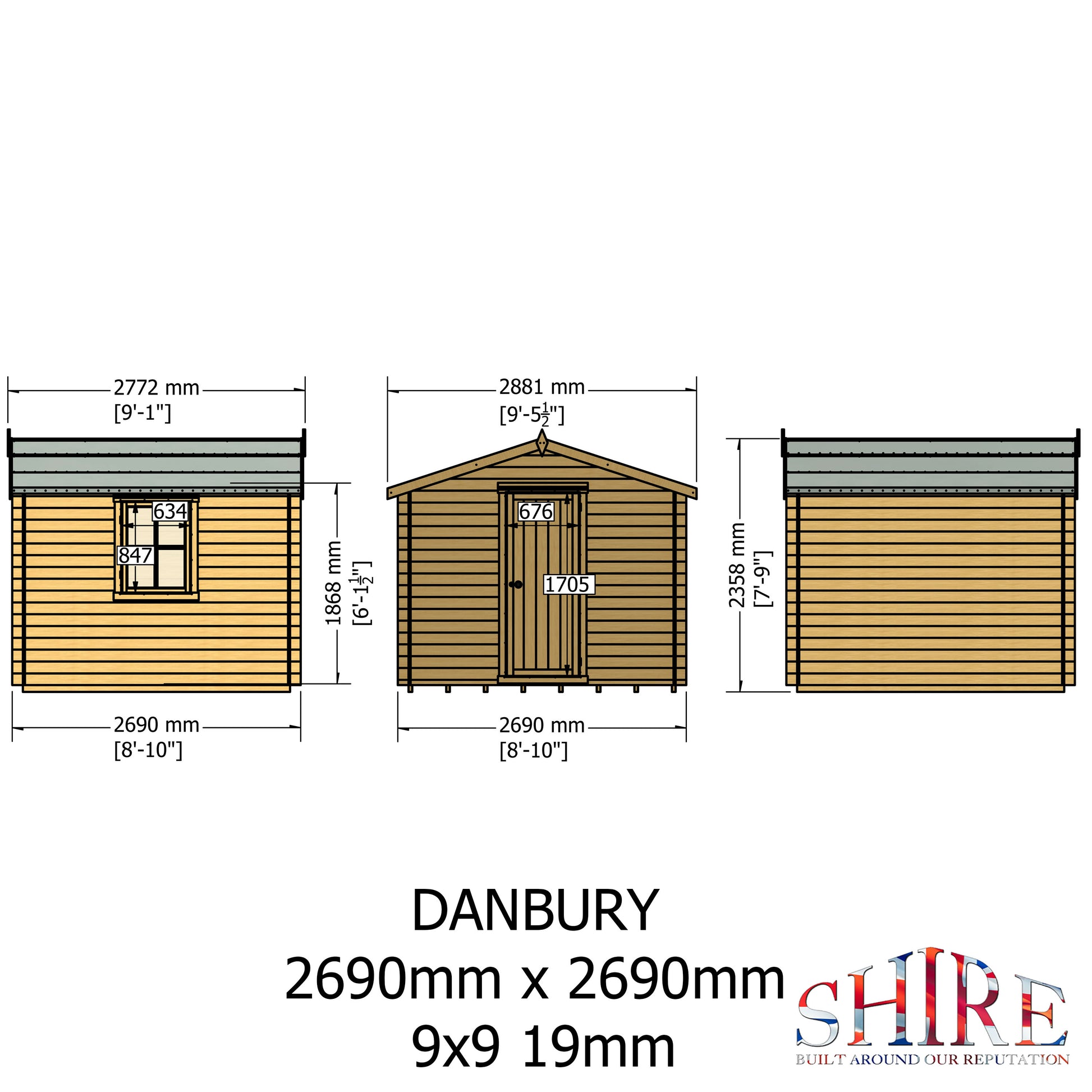Shire Danbury 19mm Log Cabin 9x9