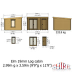 Shire Elm Log Cabin With Side Shed In 19mm Logs 10x12