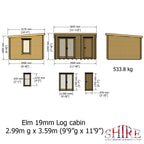 Shire Elm Log Cabin With Side Shed In 19mm Logs 10x12