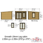 Shire Emneth Pent Log Cabin in 19mm Logs 10x10