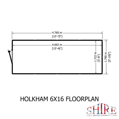Shire Holkham Wooden Apex Greenhouse 6' x 16'