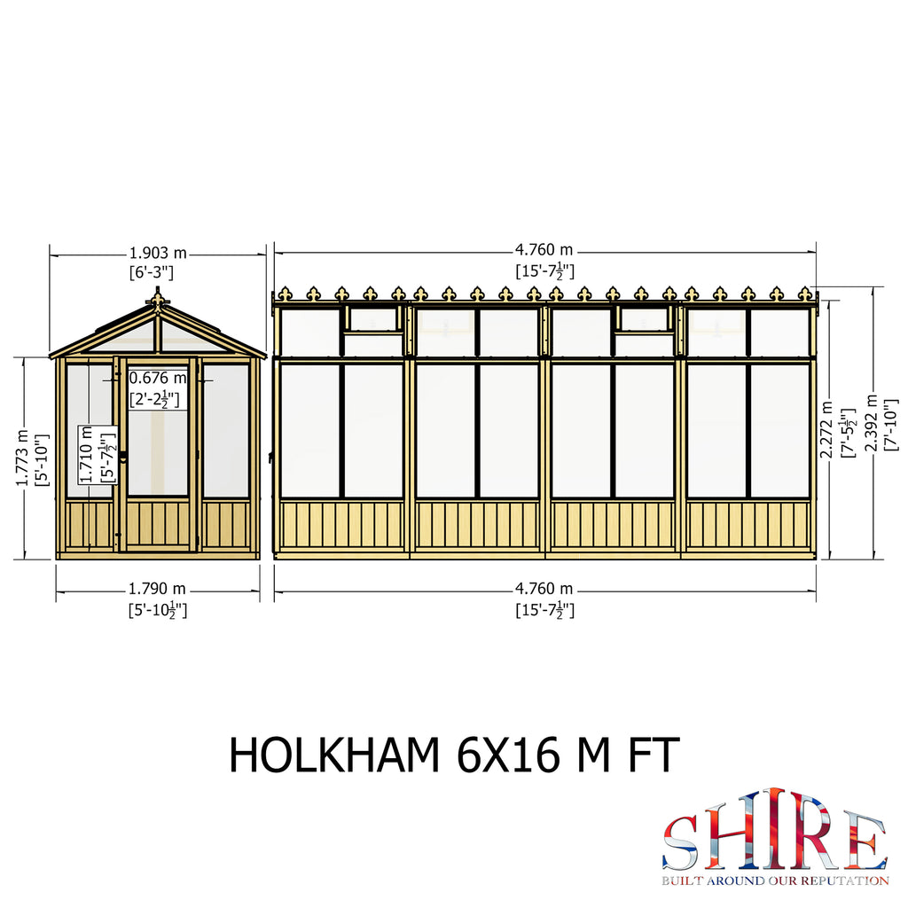Shire Holkham Wooden Apex Greenhouse 6' x 16'
