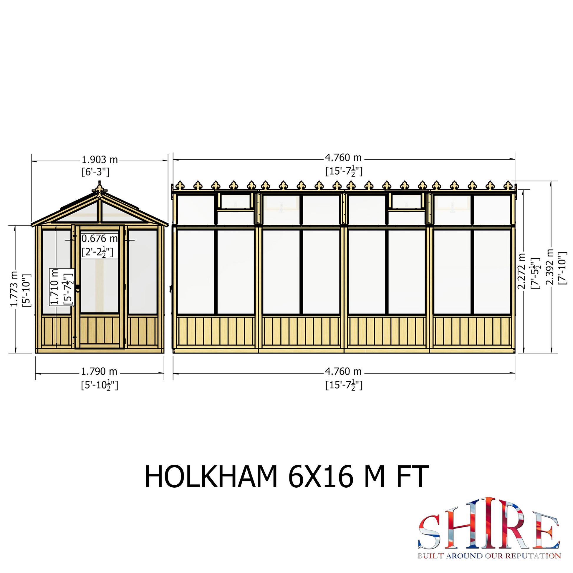 Shire Holkham Wooden Apex Greenhouse 6' x 16'