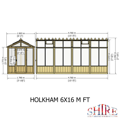 Shire Holkham Wooden Apex Greenhouse 6' x 16'