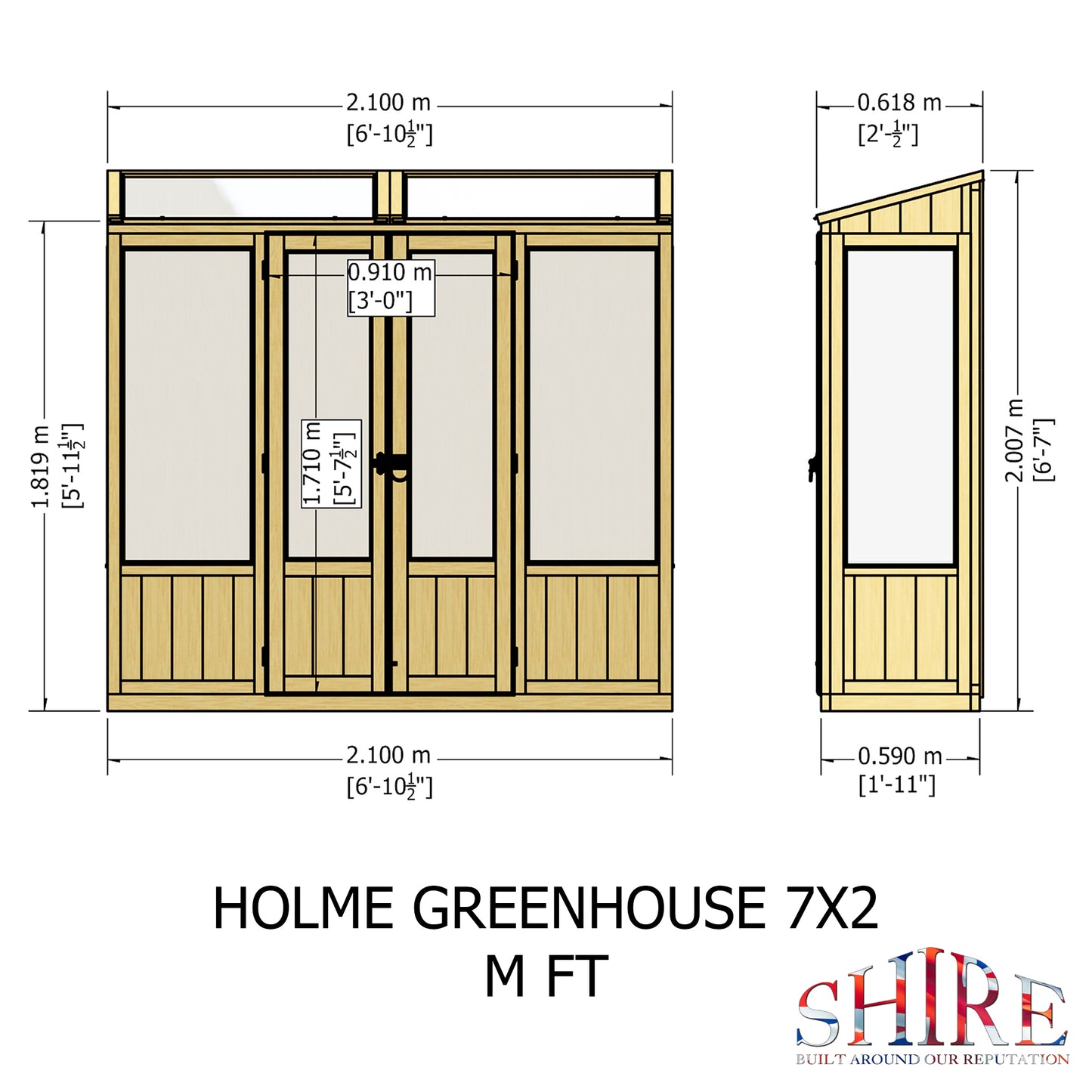 Shire Holme Mini Wooden Greenhouse 7' x 2'