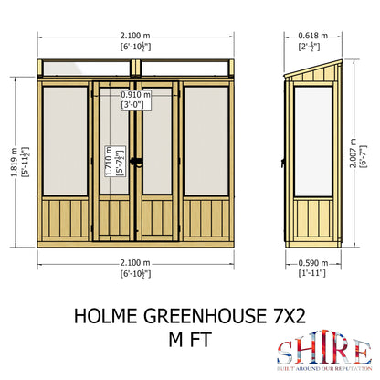 Shire Holme Mini Wooden Greenhouse 7' x 2'