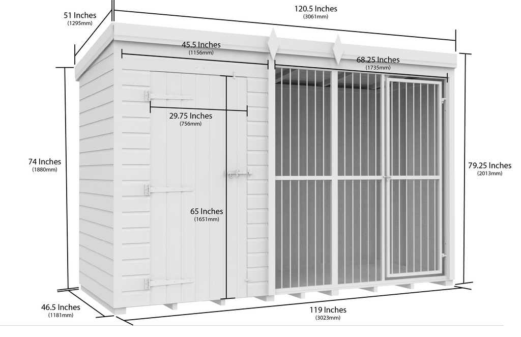 Elmstead Full Height Dog Kennel With Bars Dimensional Drawings