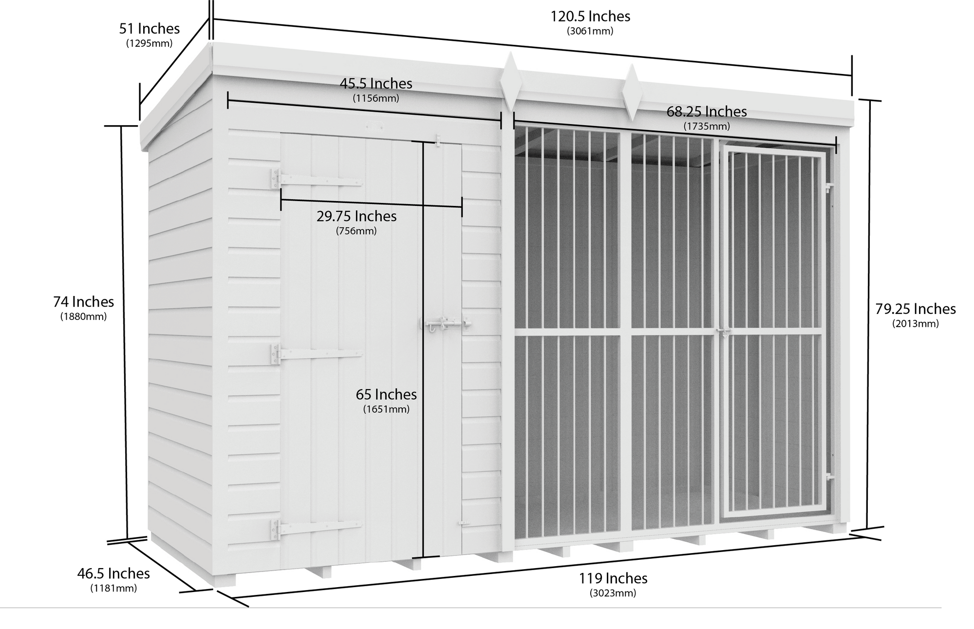 Elmstead Full Height Dog Kennel With Bars Dimensional Drawings