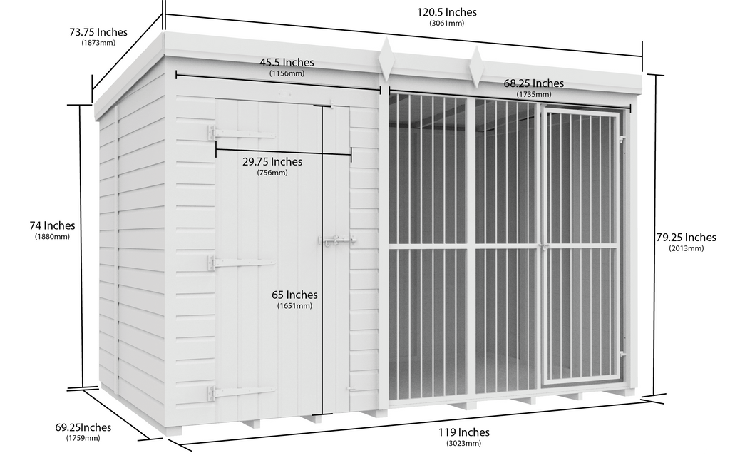Elmstead Full Height Dog Kennel With Bars Dimensional Drawings