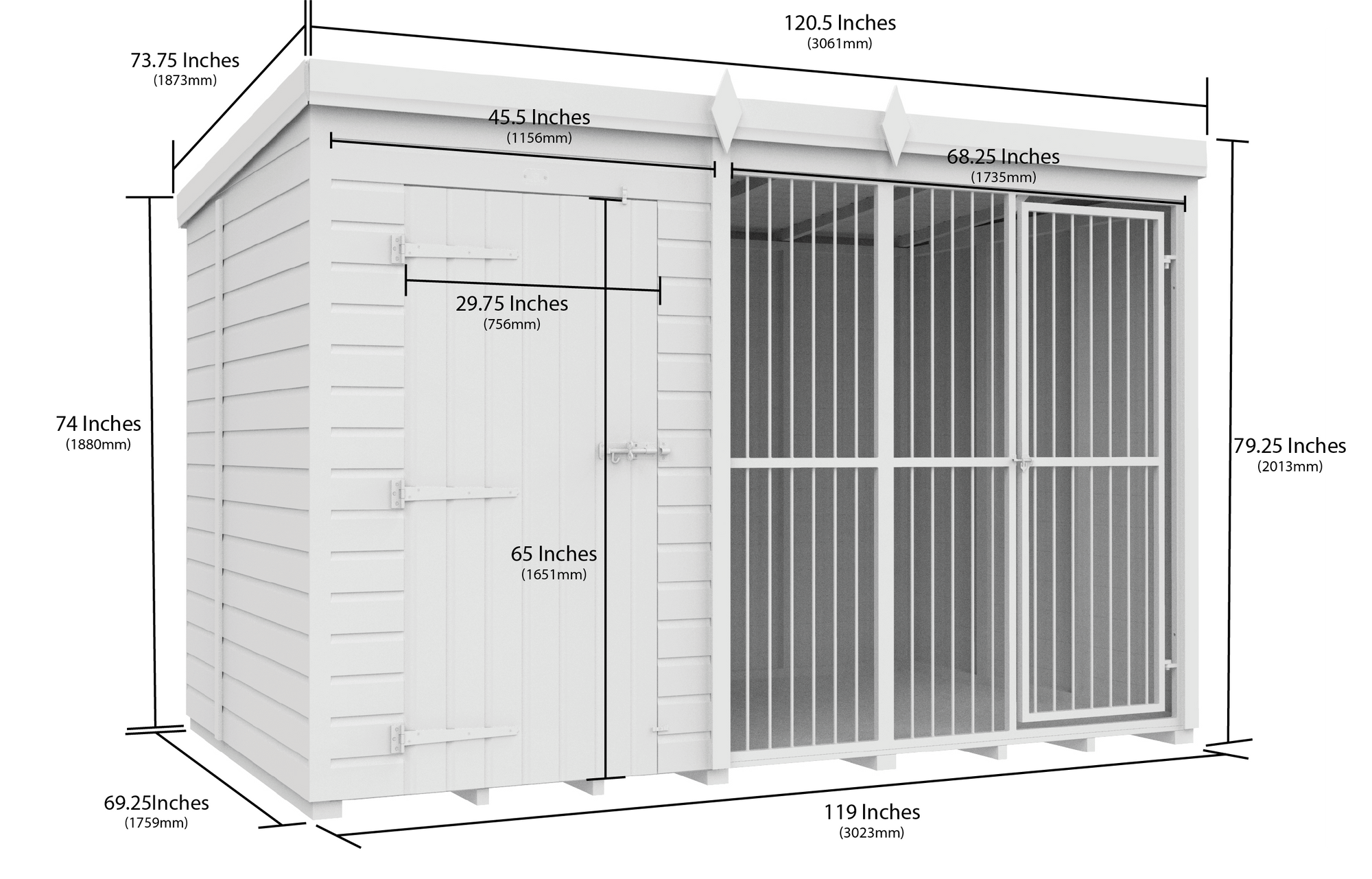 Elmstead Full Height Dog Kennel With Bars Dimensional Drawings