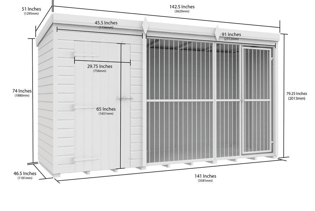 Elmstead Full Height Dog Kennel With Bars Dimensional Drawings